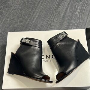 Givenchy Black Leather Wedge Sandals